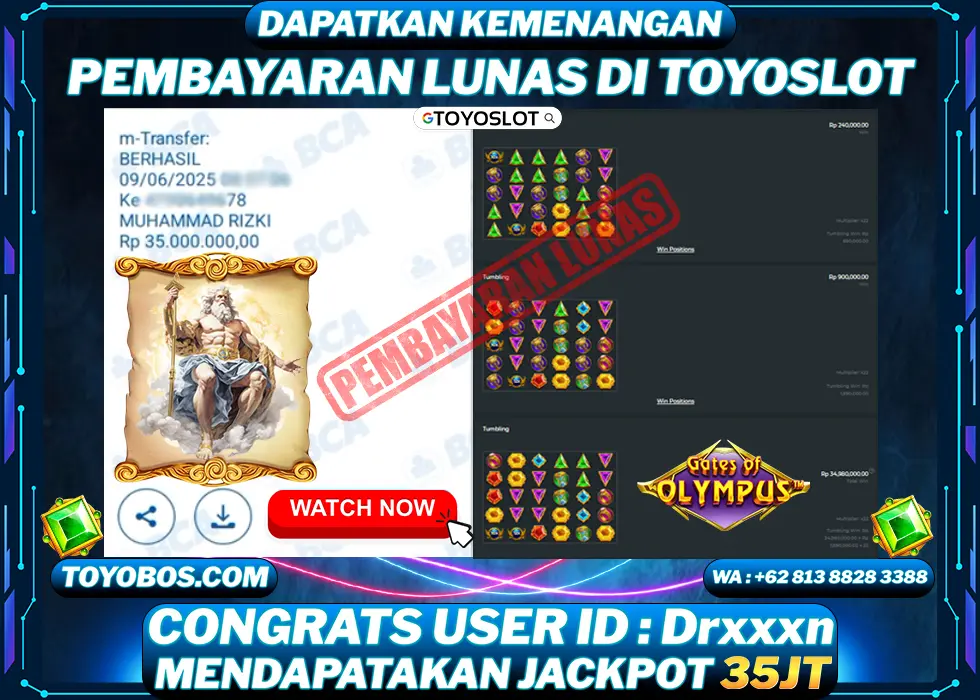 TOYOSLOT - BUKTI KEMENANGAN Gates of Olympus Rp35,000,000,- LUNAS