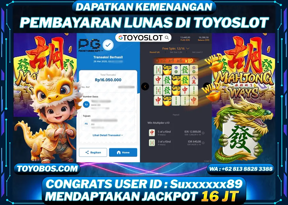 TOYOSLOT - BUKTI KEMENANGAN JACKPOT MAHJONG WAYS Rp16,050,000,- LUNAS