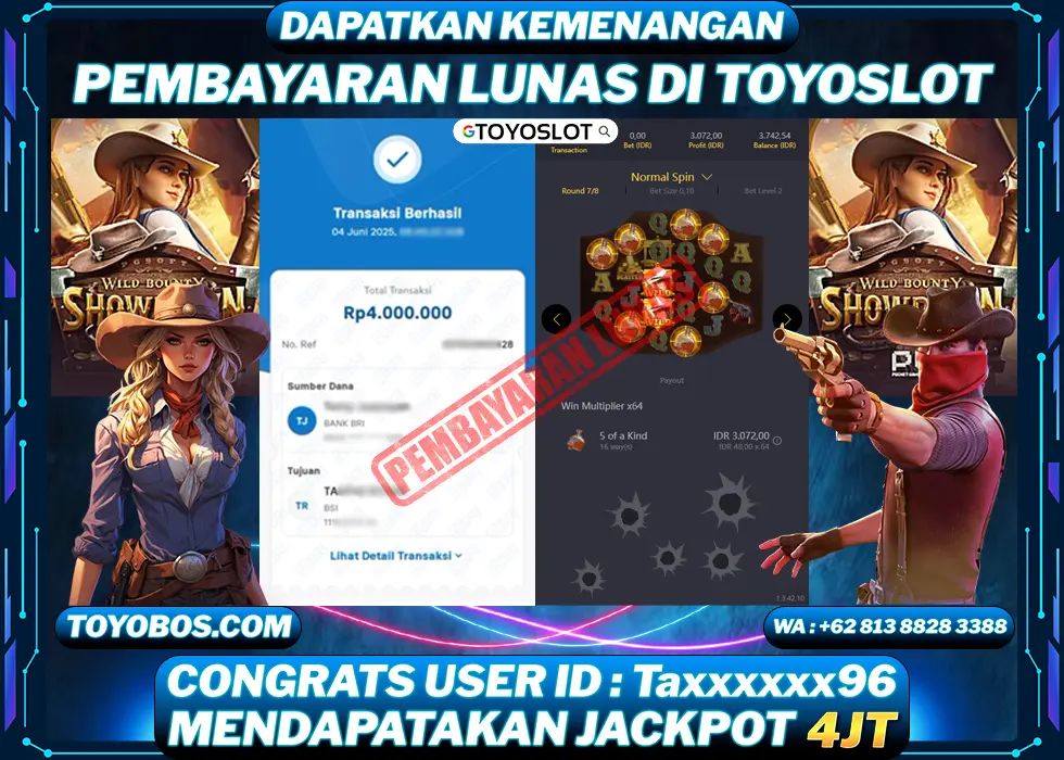 TOYOSLOT - BUKTI KEMENANGAN Wild Bounty Showdown Rp4,000,000,- LUNAS